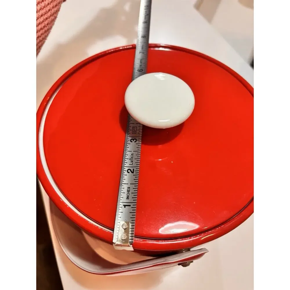 50's Vintage Royal Red White Patent Leather Ice Bucket Mid Century Modern MCM